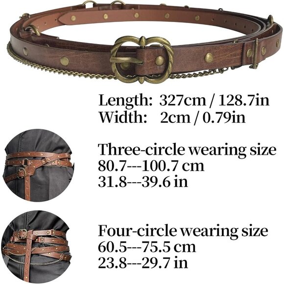 Medieval Faux Leather Chain Belt Vintage Adjustable Thin for Women main image 5